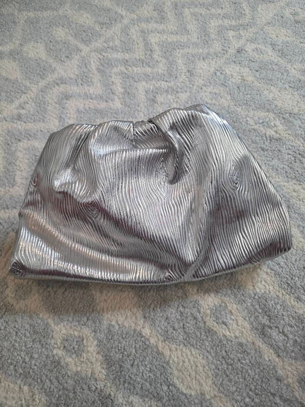 Botega inspired Silver Metallic Textured Clutch Bag / Pouch